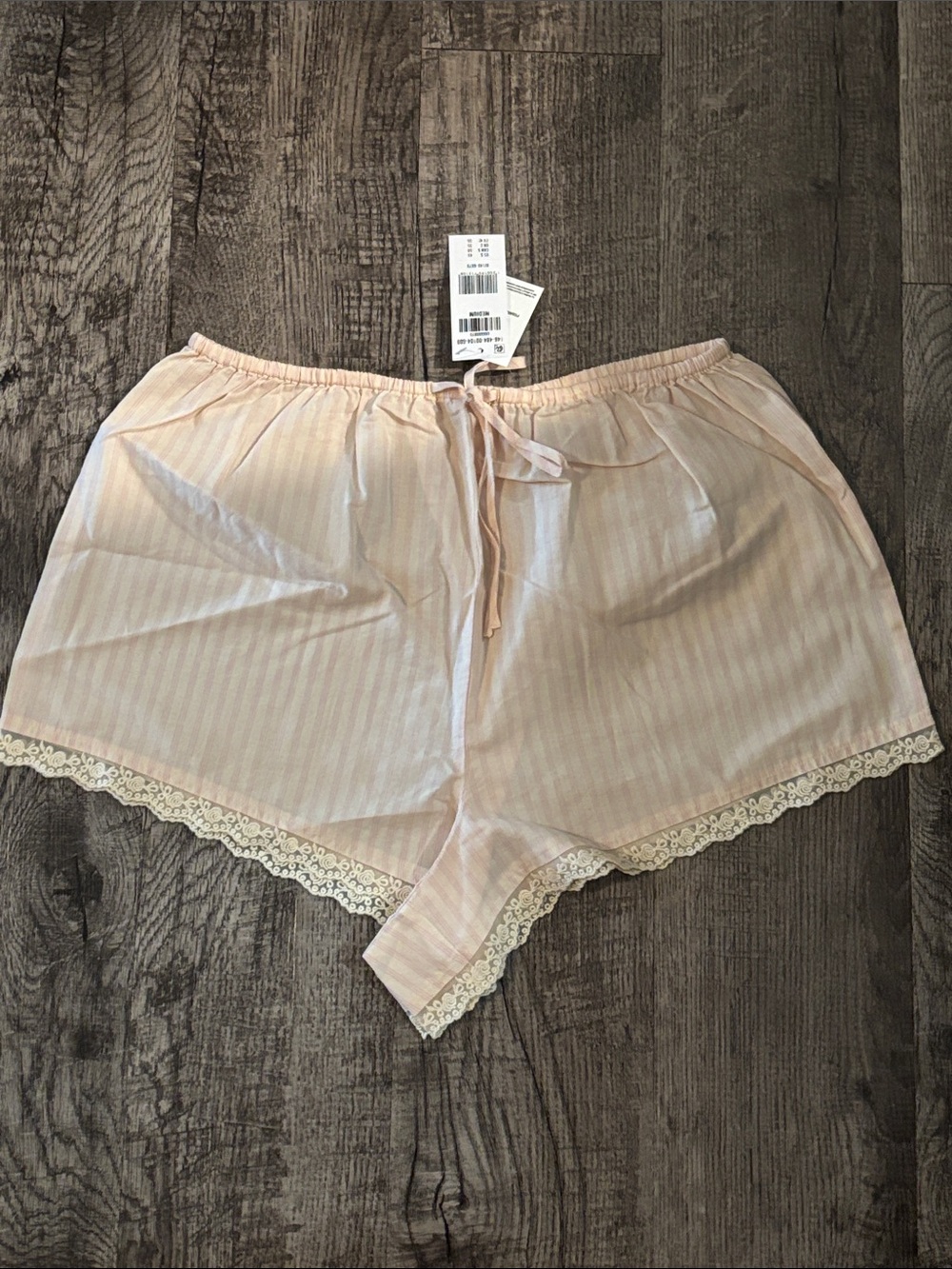 Abercrombie & Fitch Lace-Trim Sleep Shorts - Pink Stripes - Size Medium